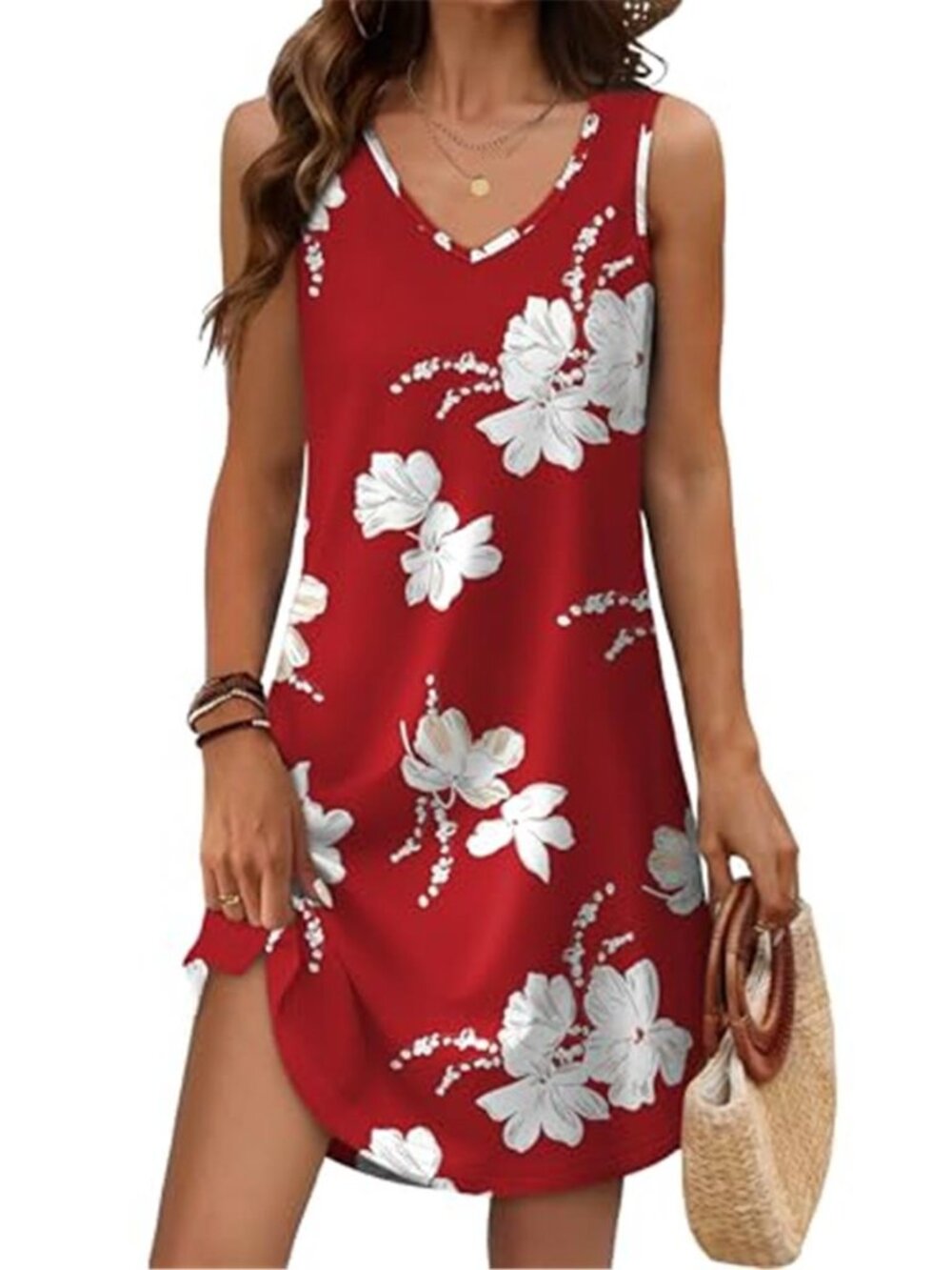 Womens Floral Eyelet Midi Dress V Neck Short Sleeve Loose Summer Casual Dress